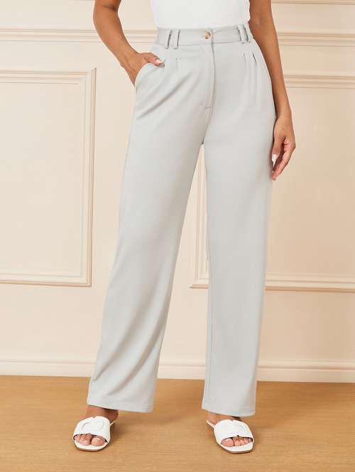 women solid high rise straight trouser - 22220009 -  Standard Image - 0