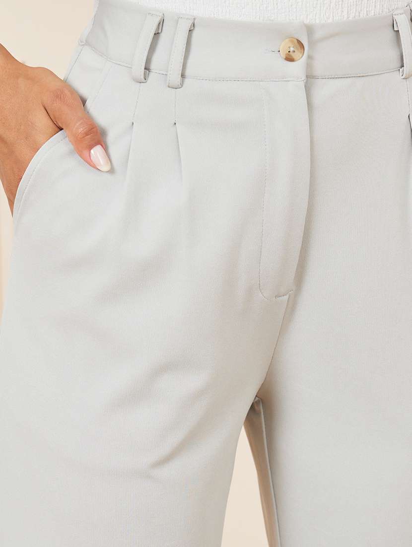 women solid high rise straight trouser - 22220009 -  Standard Image - 3