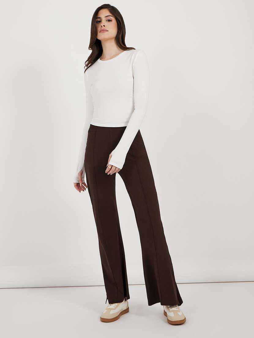 women solid high rise bootcut trouser - 22220011 -  Standard Image - 3