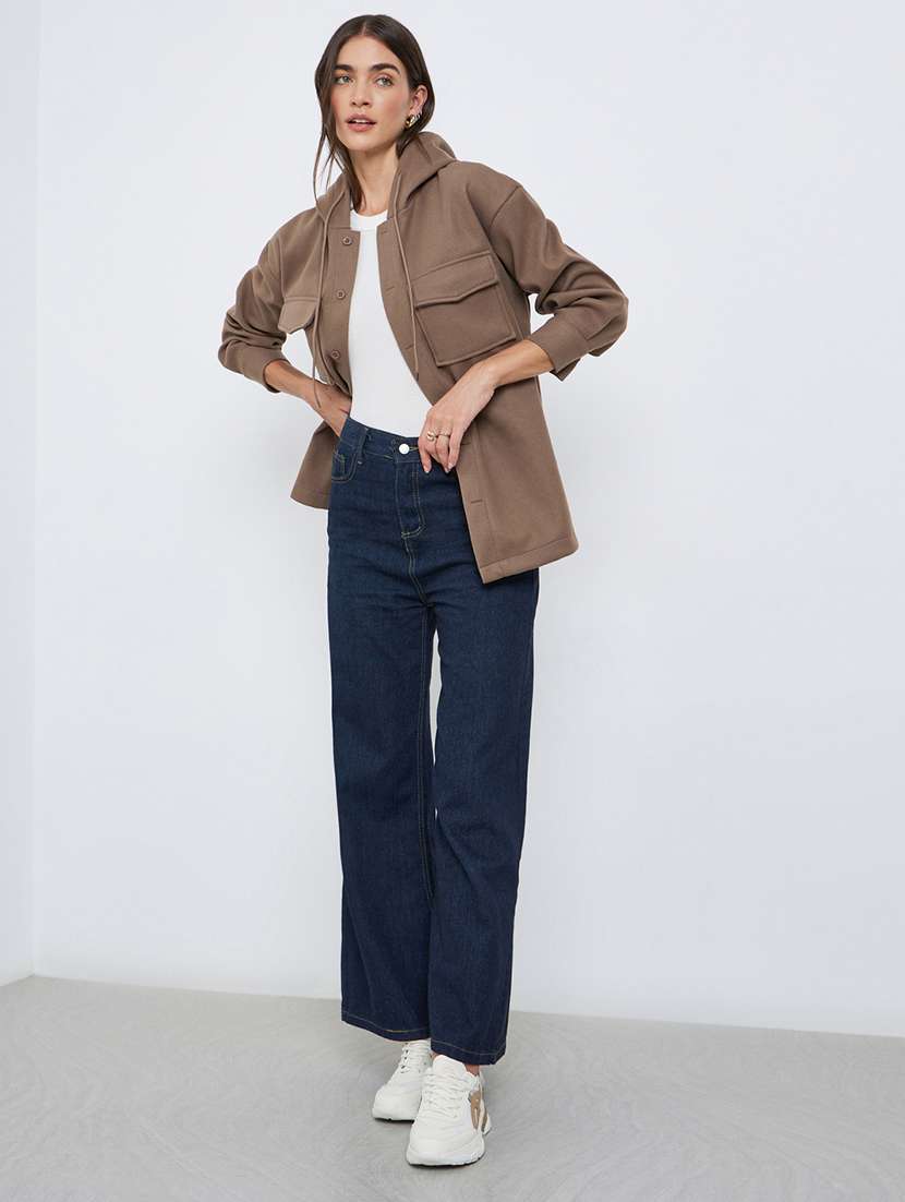 women solid long sleeve hooded oversized jacket - 22220012 -  Standard Image - 3