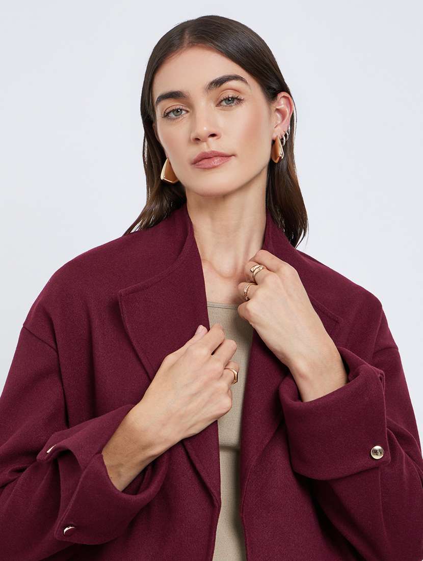 women solid long sleeve regular coat - 22220013 -  Standard Image - 3