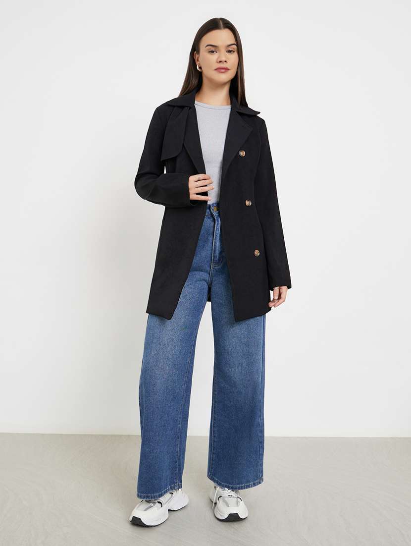 women solid long sleeve regular coat - 22220016 -  Standard Image - 3