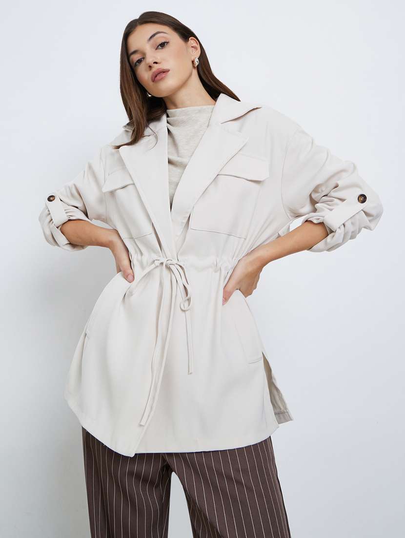 women solid lapel neck long sleeve oversized jacket - 22220017 -  Zoom Image - 0