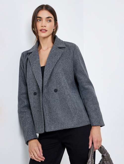 women solid lapel neck long sleeve coat - 22220020 -  Standard Image - 0