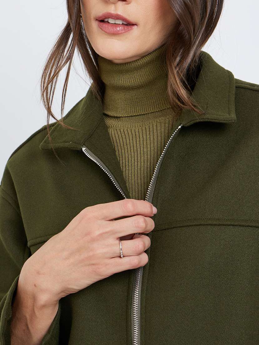 women solid collared long sleeve oversized jacket - 22220022 -  Standard Image - 5