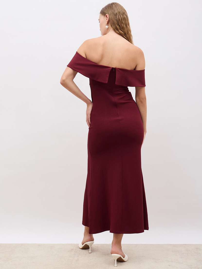 women solid off shoulder sheath dress - 22220023 -  Standard Image - 3