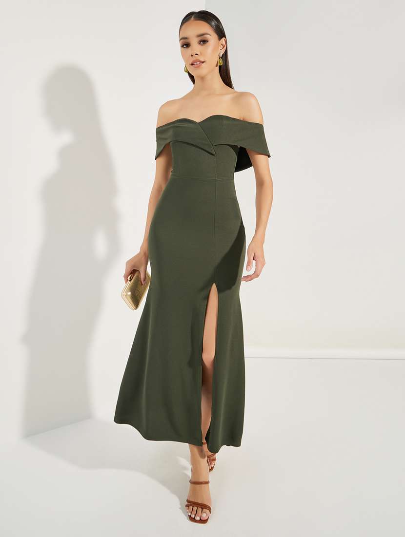 women solid off shoulder a-line dress - 22220024 -  Zoom Image - 0