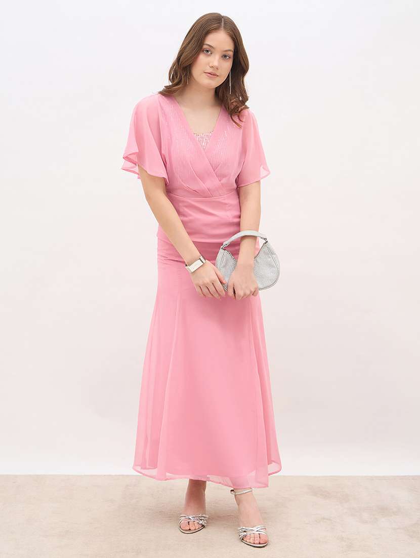 women sequined detailed batwing sleeve a-line dress