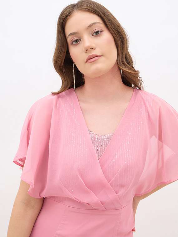 women sequined detailed batwing sleeve a-line dress - 22220033 -  Standard Image - 5