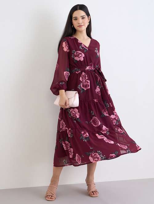 women floral print puff sleeve tiered dress - 22220035 -  Standard Image - 0
