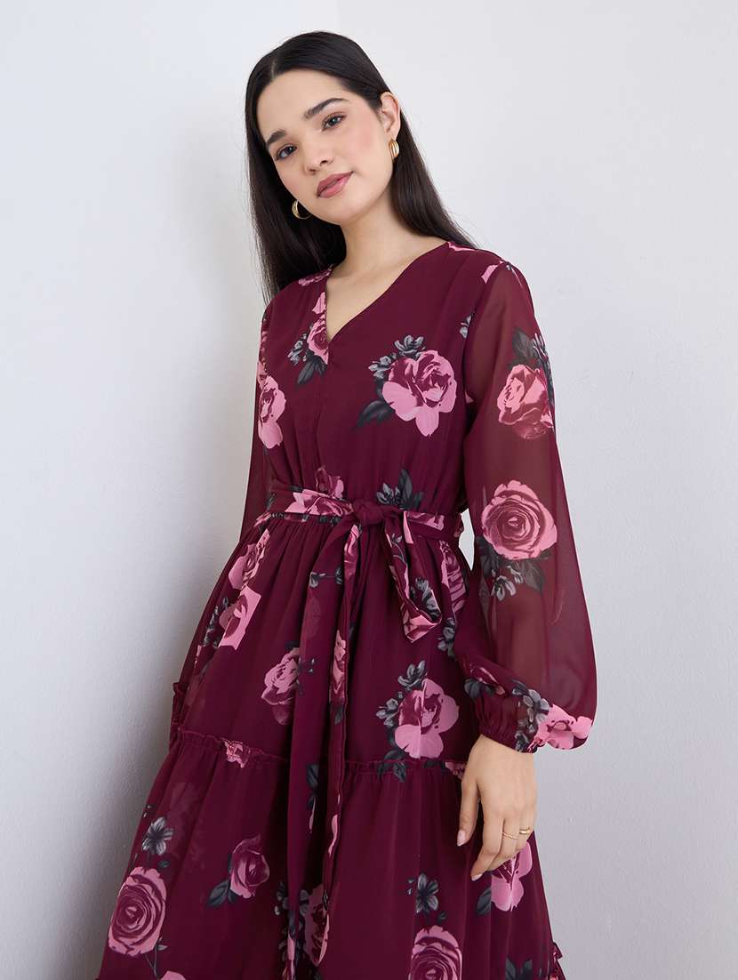women floral print puff sleeve tiered dress - 22220035 -  Standard Image - 3