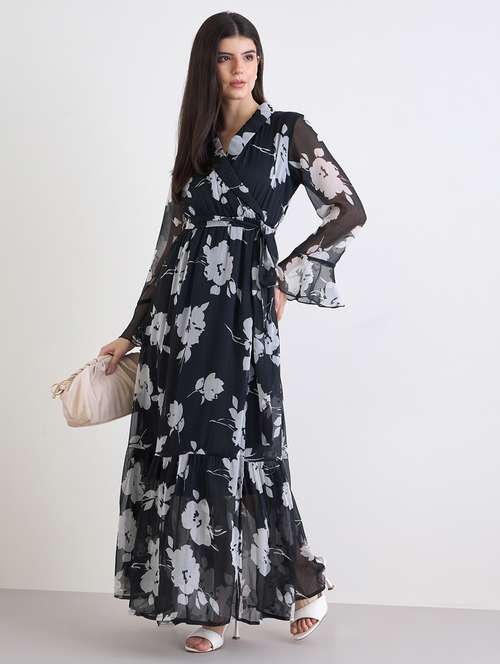 women floral print bell sleeve wrap dress - 22220036 -  Standard Image - 0