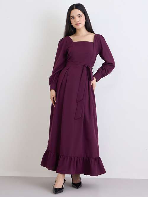 women solid puff sleeve tiered dress - 22220038 -  Standard Image - 0