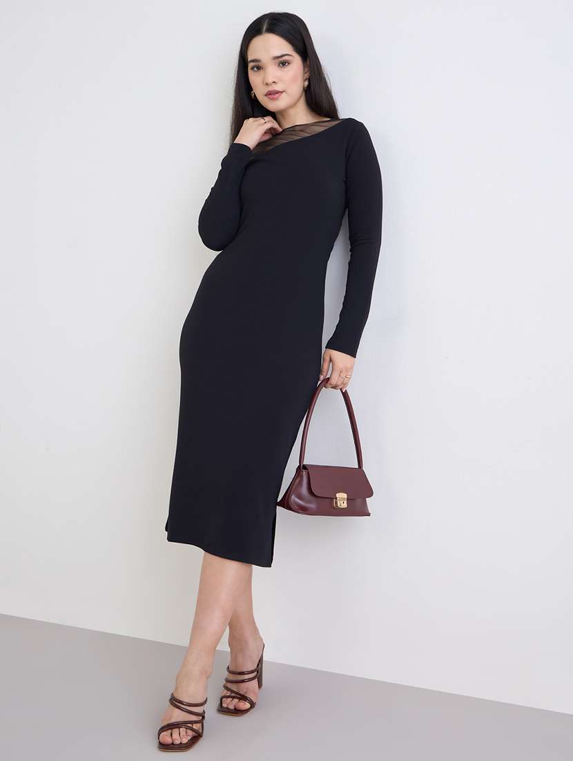 women solid long sleeve bodycon dress