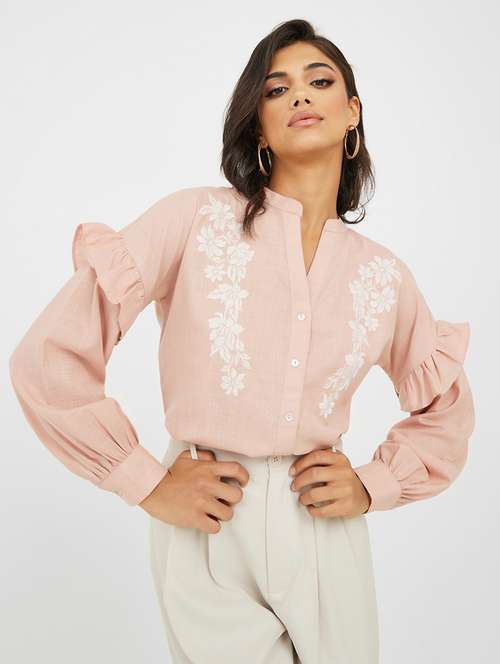 women embroidered puff sleeve regular shirt - 22220047 -  Standard Image - 0