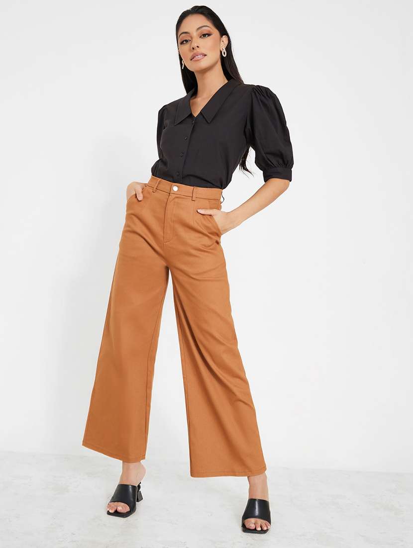 women black solid puff sleeve shirt - 22220049 -  Standard Image - 3