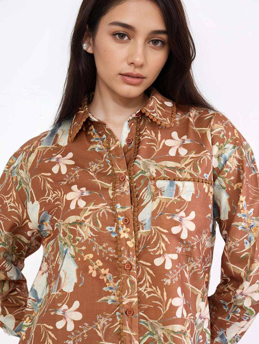 women floral print collared long sleeve shirt - 22220051 -  Standard Image - 3