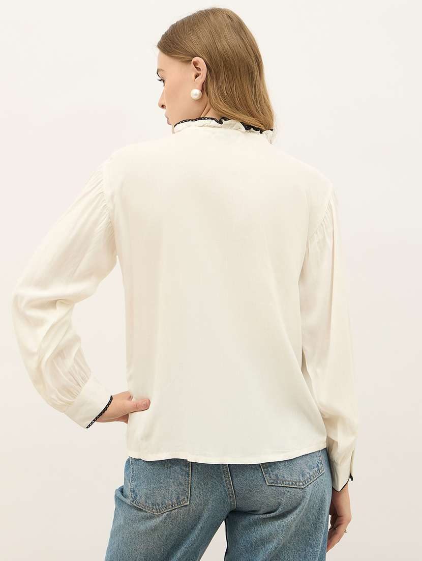 women embroidered mandarin neck puff sleeve shirt - 22220055 -  Standard Image - 3