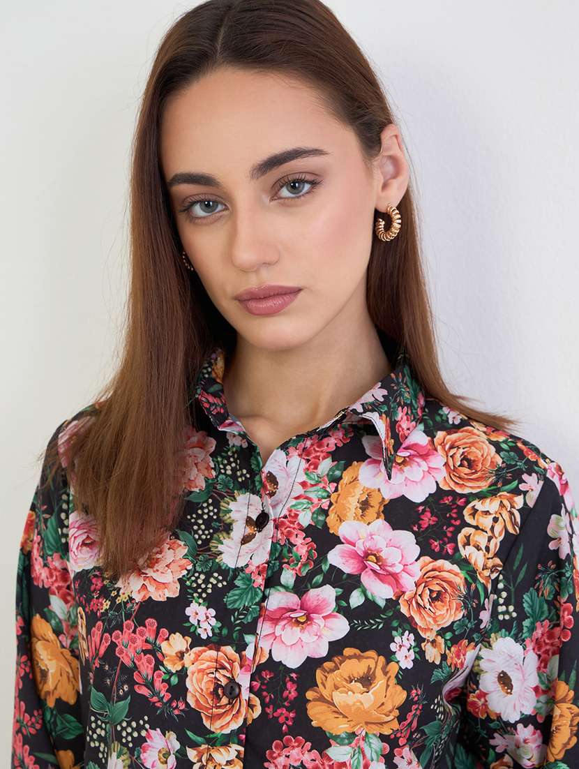 women floral print collared long sleeve shirt - 22220059 -  Standard Image - 5