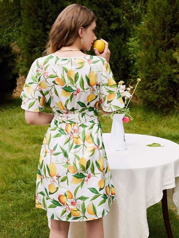 women floral print flared sleeve a-line dress - 22220084 -  Standard Image - 3