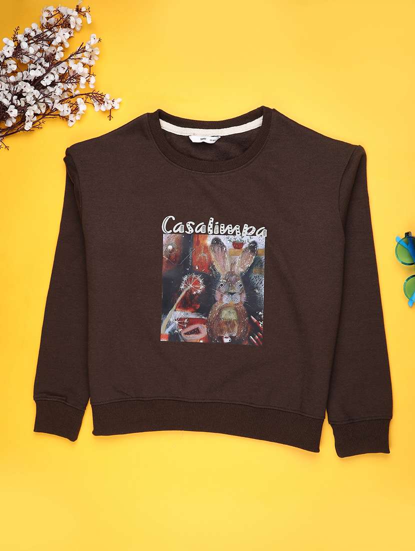 girls printed long sleeve hooded sweatshirt