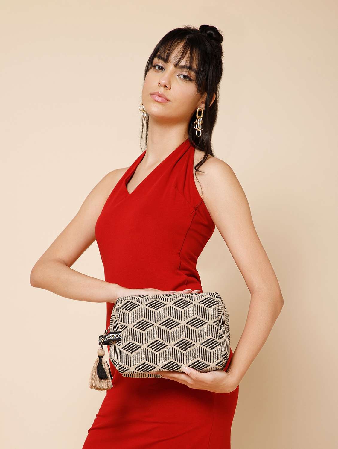  women  beige cotton jacquard pattern accessory bag - 22220104 -  Standard Image - 5