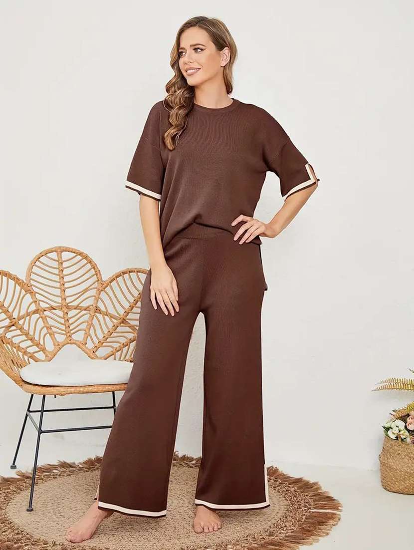 women solid top and trouser co-ord set