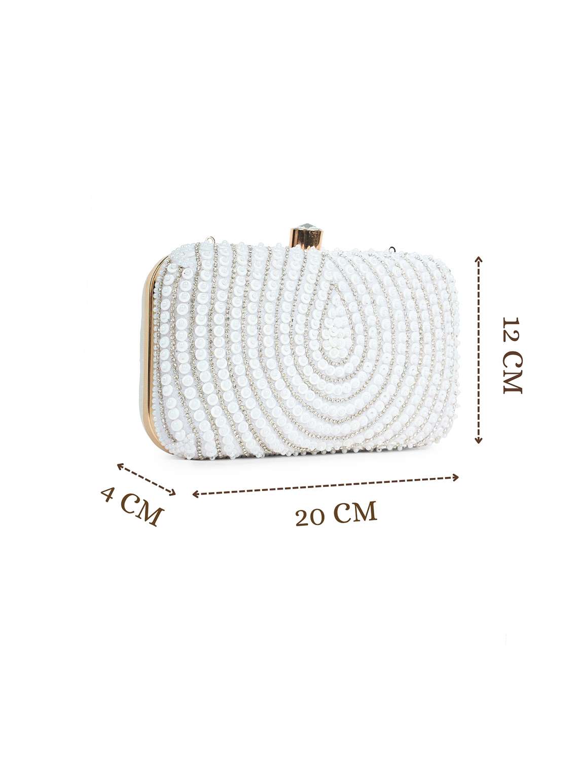 women embellished white clutch with detachable strap - 22220127 -  Standard Image - 3