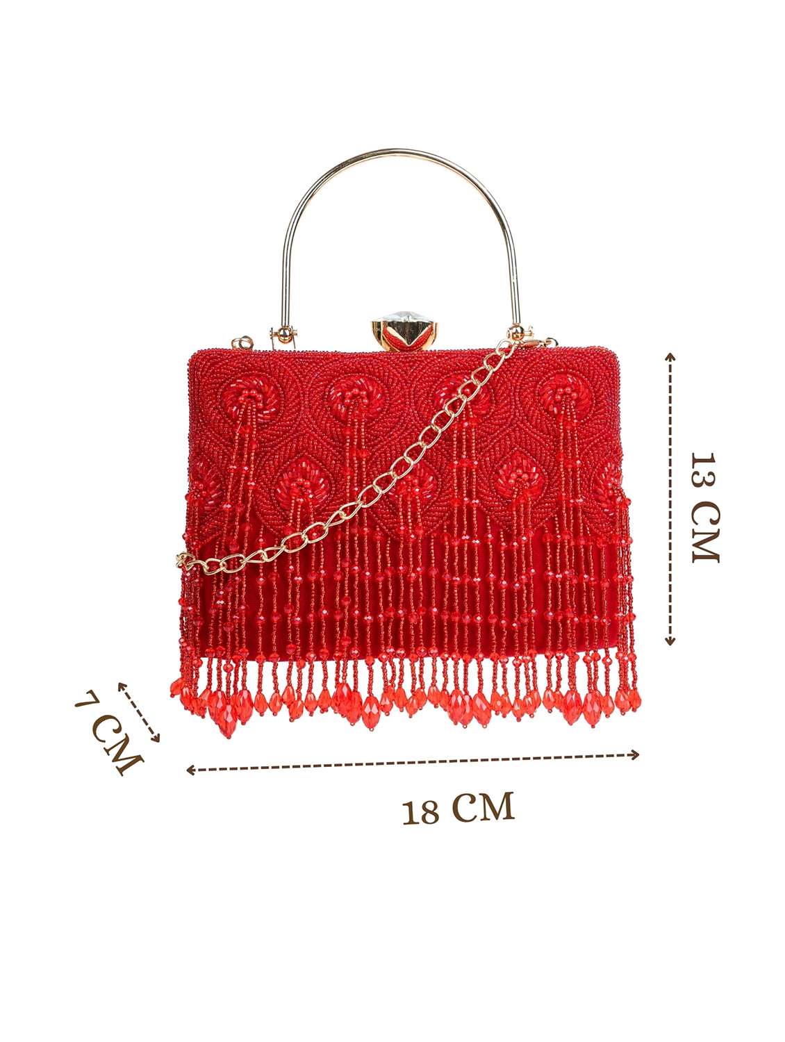 red embellished velvet box clutch with handle - 22220130 -  Standard Image - 3