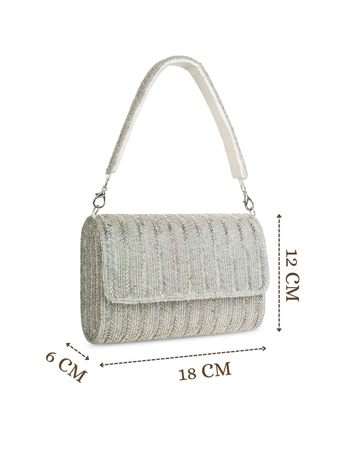 women silver embellished fold over clutch - 22220132 -  Standard Image - 3