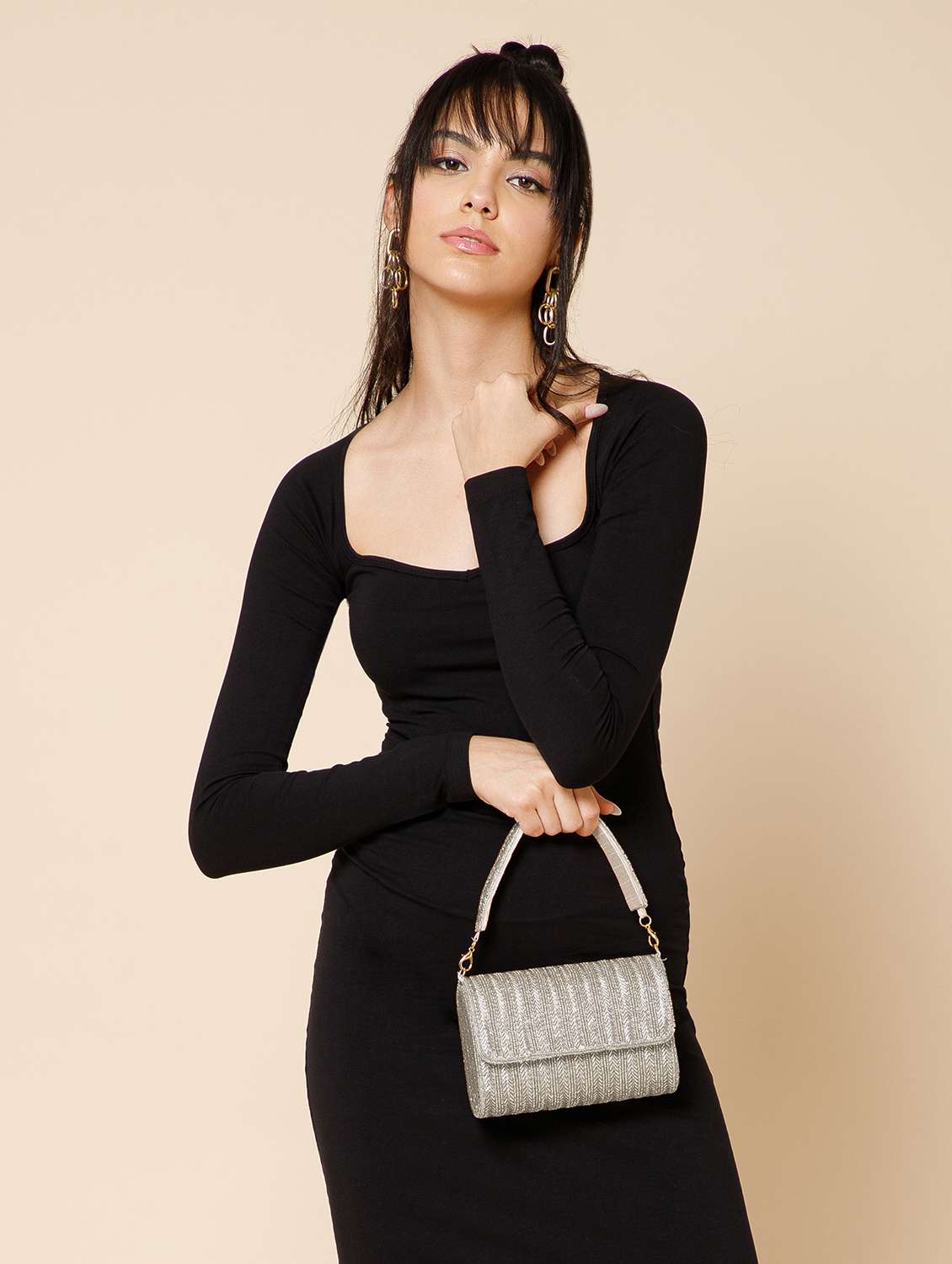 women silver embellished fold over clutch - 22220132 -  Standard Image - 5