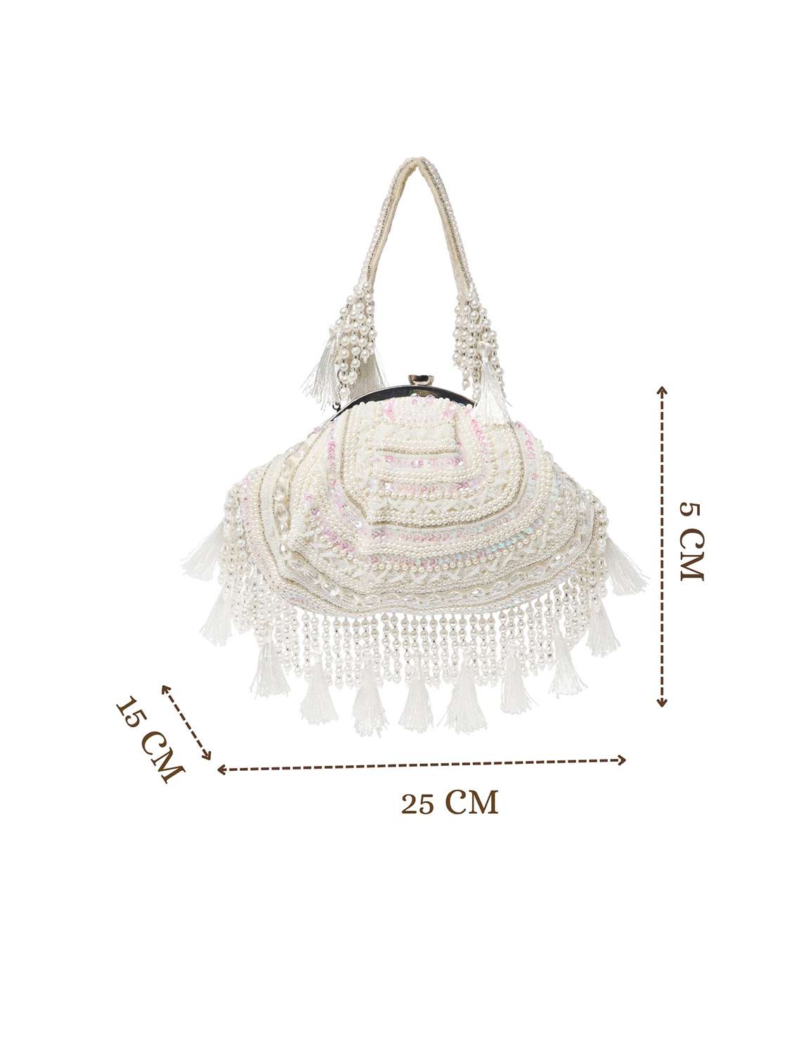 women embellished cream velvet clutch with tassels - 22220135 -  Standard Image - 3