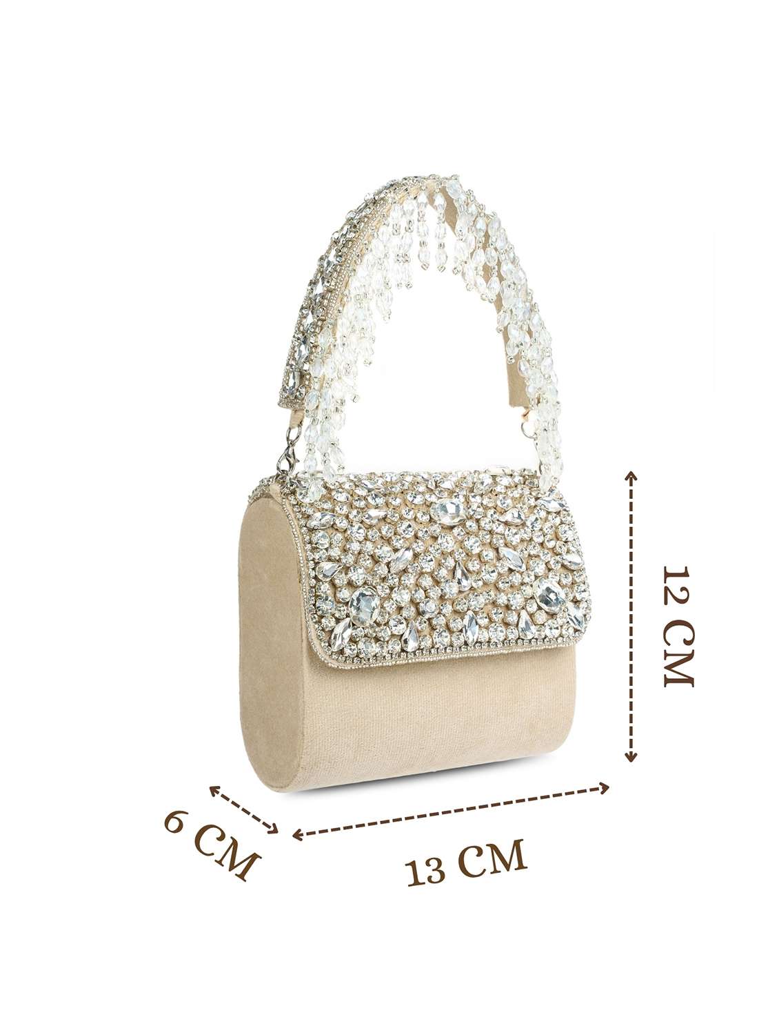 women beige embellished clutch with beaded handle - 22220137 -  Standard Image - 3