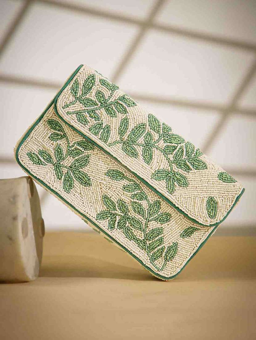 women green embellished fold over clutch  - 22220139 -  Zoom Image - 0