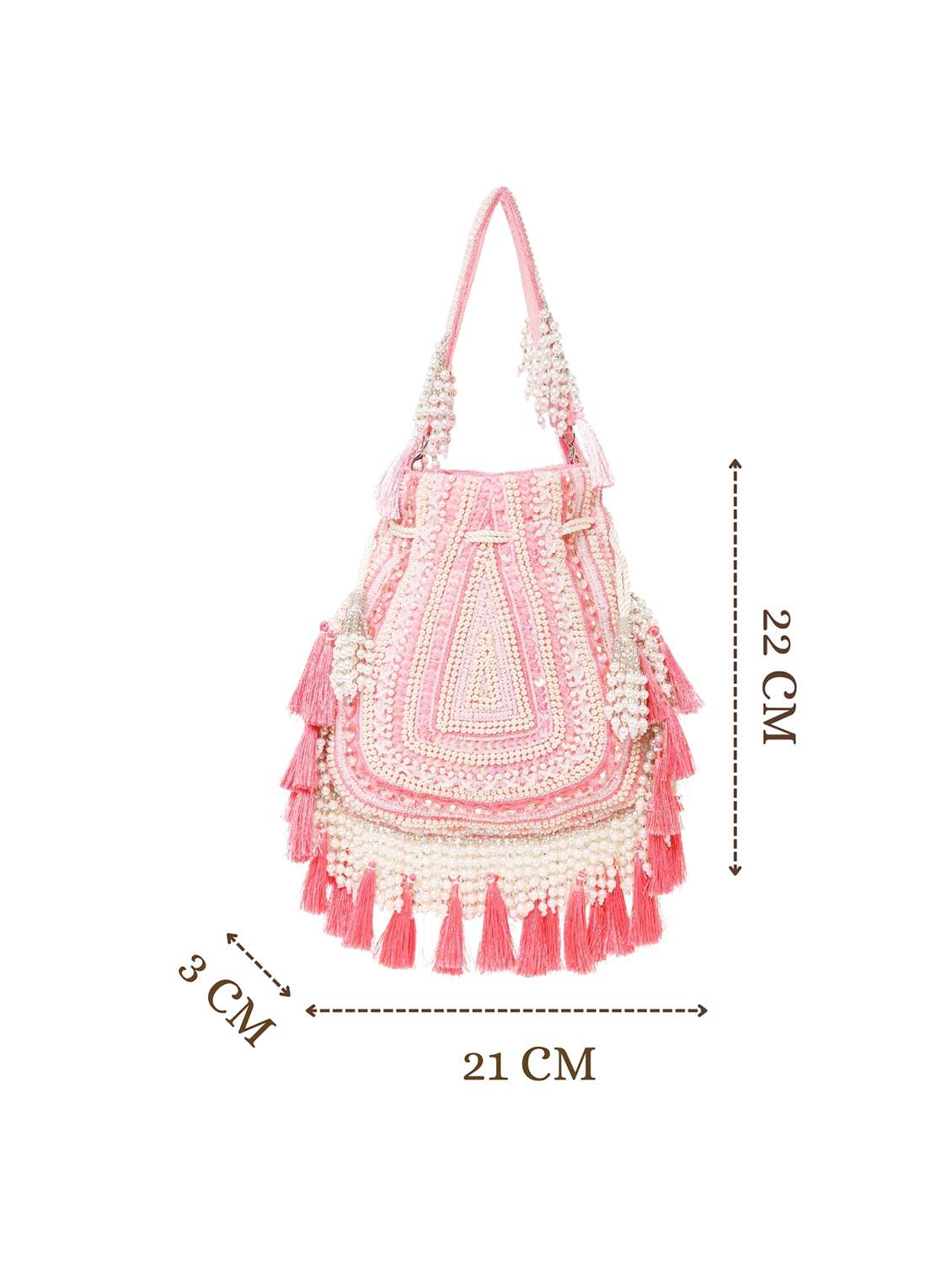 pink embellished velvet beaded potli bag - 22220146 -  Standard Image - 3