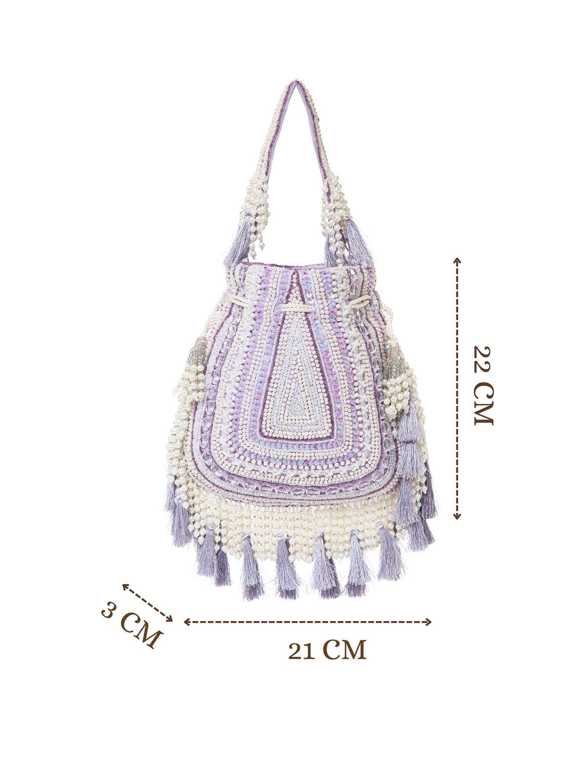 lavender velvet embroidered potli with tassels - 22220148 -  Standard Image - 3
