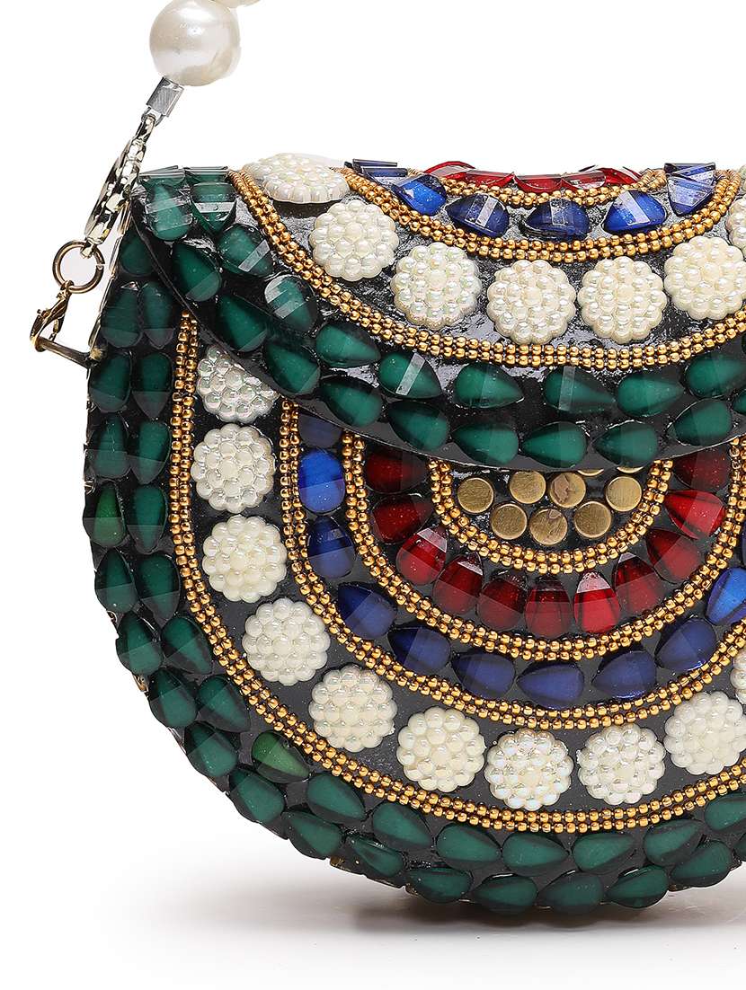 embellished green metal clutch - 22220150 -  Standard Image - 3