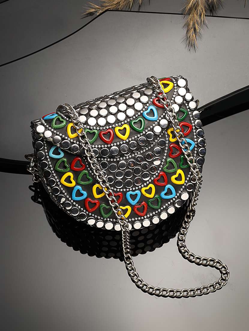 embellished silver metal clutch with chain strap - 22220153 -  Zoom Image - 0