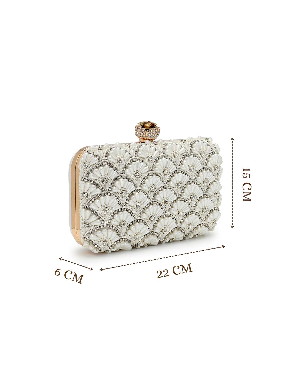 off white embellished clutch with detachable strap - 22220155 -  Standard Image - 3