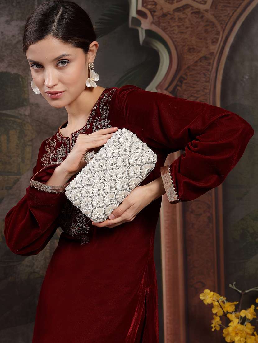 off white embellished clutch with detachable strap - 22220155 -  Standard Image - 5