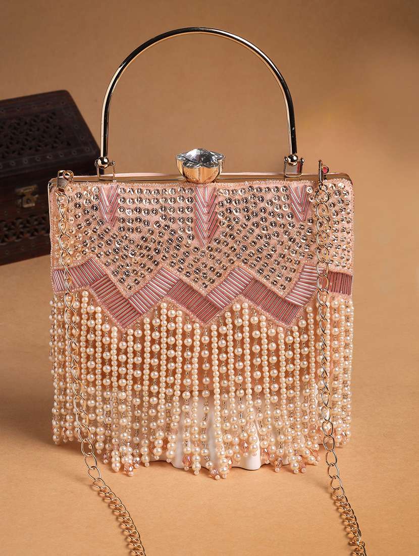  embroidered velvet clutch with pearl fringe - 22220157 -  Zoom Image - 0