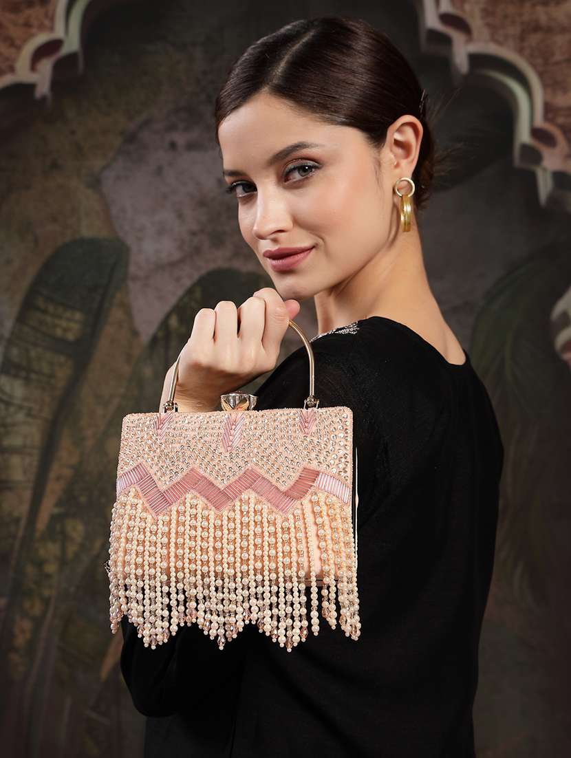 embroidered velvet clutch with pearl fringe - 22220157 -  Standard Image - 5