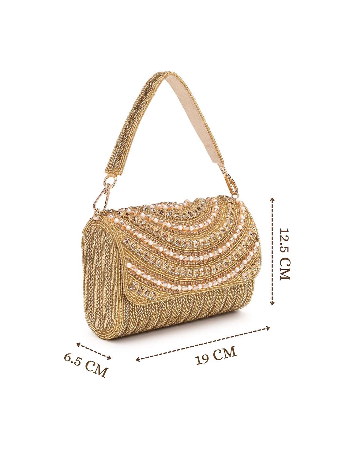 gold faux silk embroidered fold over clutch - 22220159 -  Standard Image - 3