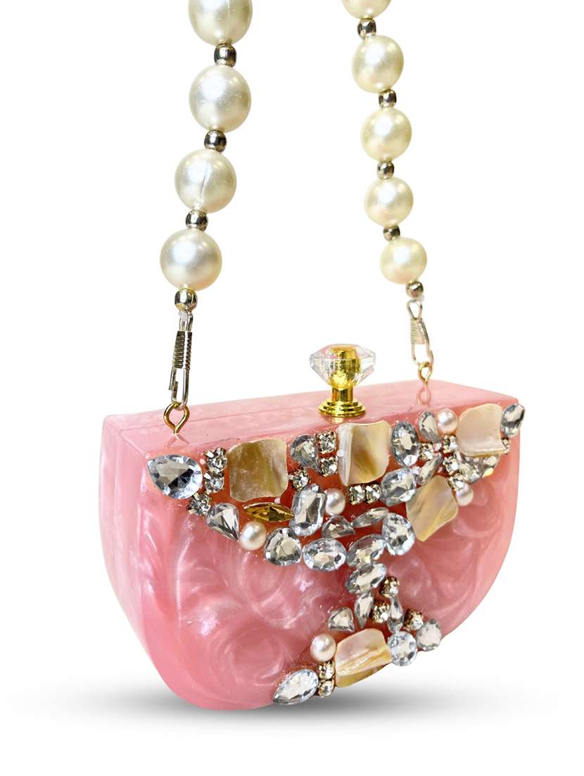 embellished pink clutch with pearl strap  - 22220164 -  Standard Image - 3