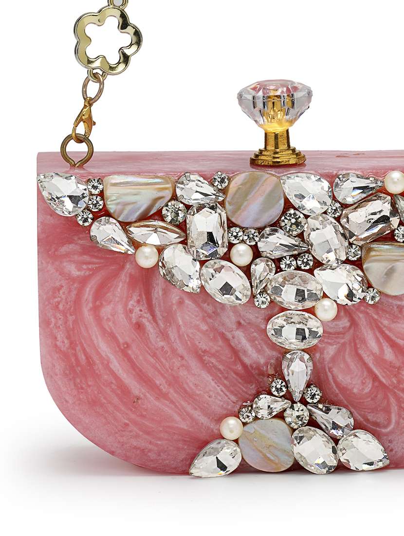 embellished pink clutch with pearl strap  - 22220164 -  Standard Image - 3