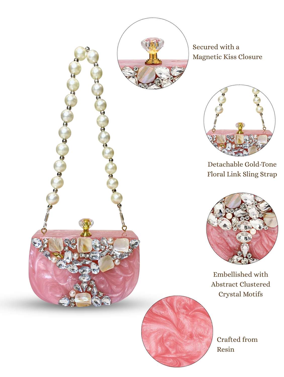 embellished pink clutch with pearl strap  - 22220164 -  Standard Image - 5
