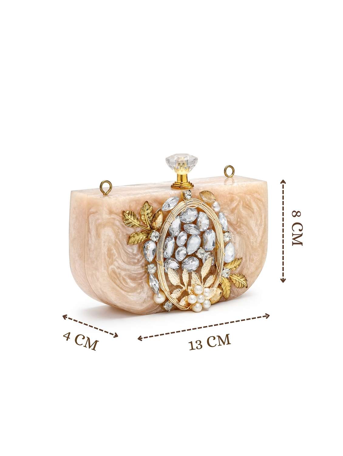 embellished beige synthetic clutch with strap - 22220165 -  Standard Image - 3
