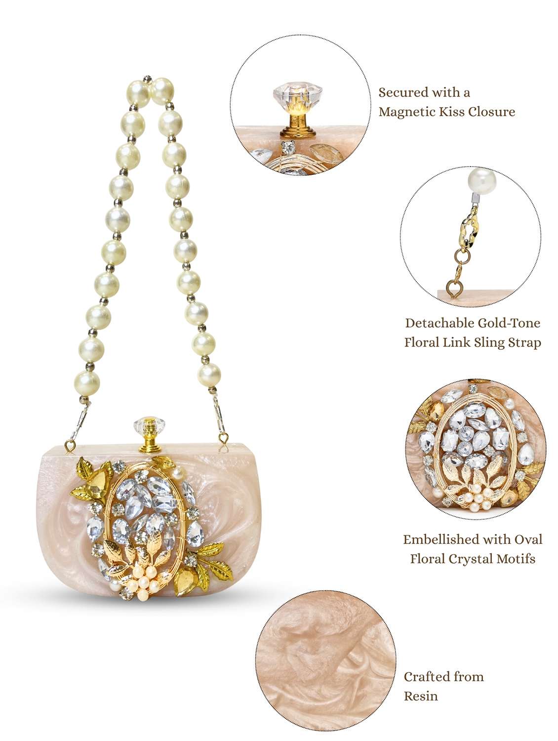 embellished beige synthetic clutch with strap - 22220165 -  Standard Image - 5