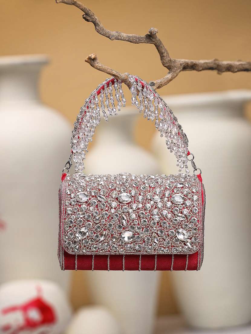  pink embellished party clutch with handle