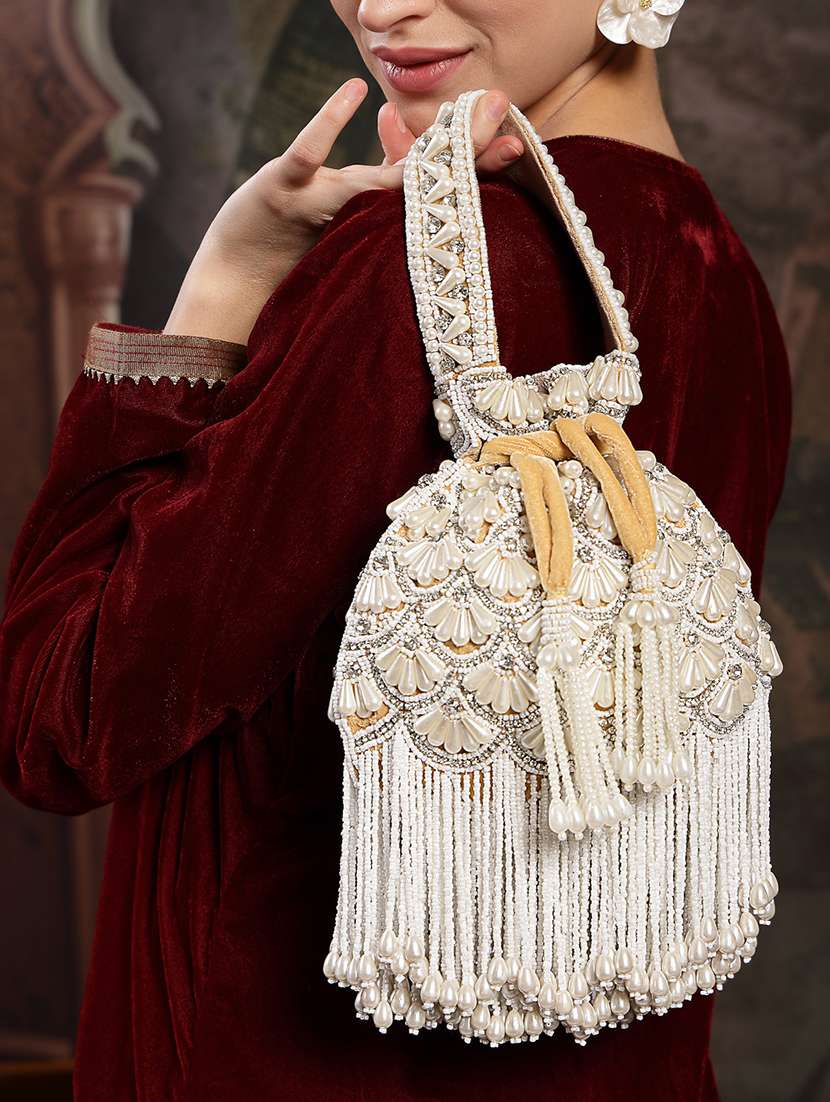 women embellished pearl detiled potli bag - 22220180 -  Standard Image - 5